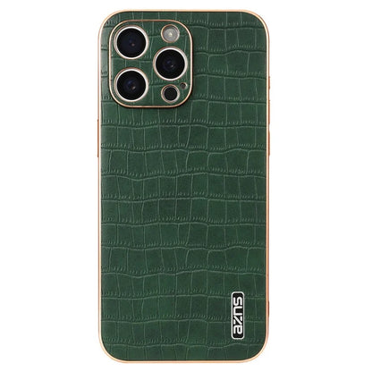 AZNS For iPhone 15 Pro Max Shockproof Case Crocodile Texture PU+TPU Slim Phone Cover