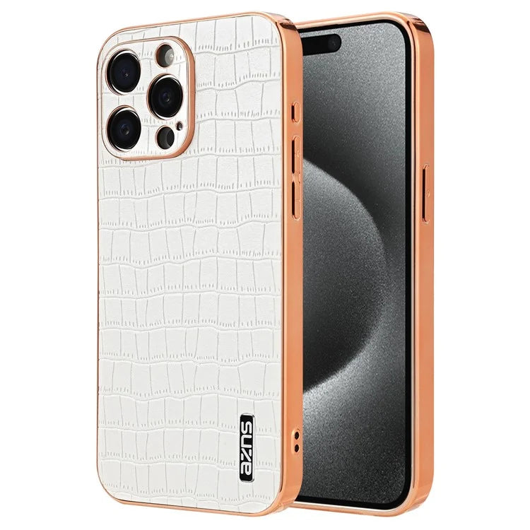 AZNS For iPhone 15 Pro Max Shockproof Case Crocodile Texture PU+TPU Slim Phone Cover