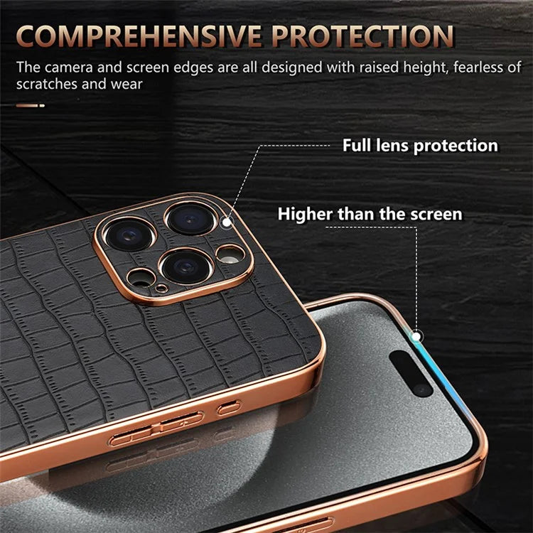 AZNS For iPhone 15 Pro Max Shockproof Case Crocodile Texture PU+TPU Slim Phone Cover