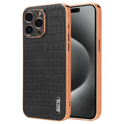 AZNS For iPhone 15 Pro Max Shockproof Case Crocodile Texture PU+TPU Slim Phone Cover
