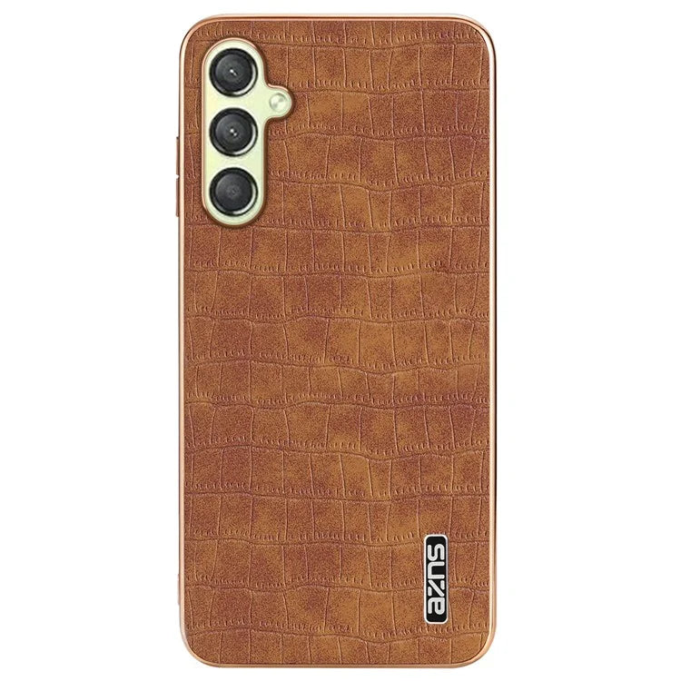 AZNS For Samsung Galaxy M14 5G Case Electroplating Crocodile Texture Leather Coated TPU Phone Cover