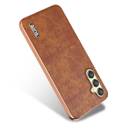 AZNS For Samsung Galaxy M14 5G Case Electroplating Crocodile Texture Leather Coated TPU Phone Cover