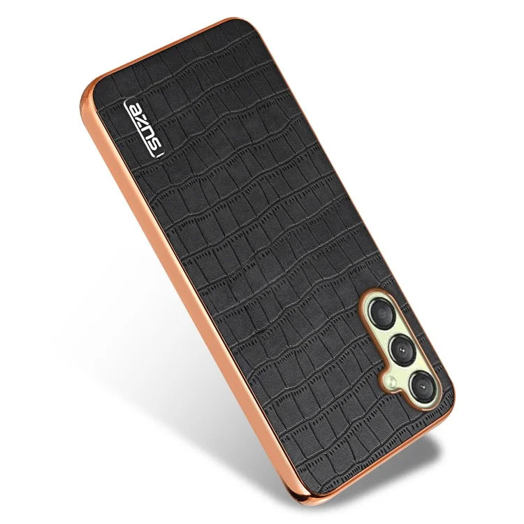 AZNS For Samsung Galaxy M14 5G Case Electroplating Crocodile Texture Leather Coated TPU Phone Cover