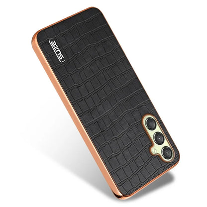 AZNS For Samsung Galaxy M14 5G Case Electroplating Crocodile Texture Leather Coated TPU Phone Cover