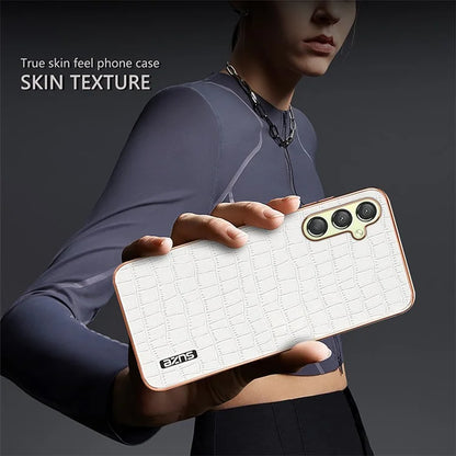 AZNS For Samsung Galaxy M14 5G Case Electroplating Crocodile Texture Leather Coated TPU Phone Cover