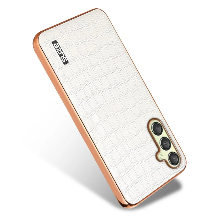 AZNS For Samsung Galaxy M14 5G Case Electroplating Crocodile Texture Leather Coated TPU Phone Cover