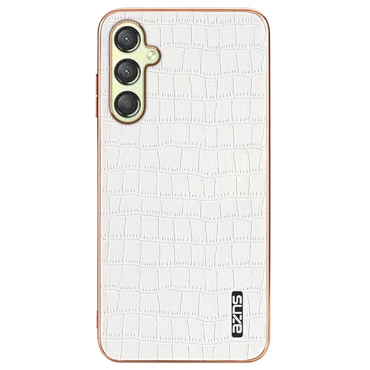 AZNS For Samsung Galaxy M14 5G Case Electroplating Crocodile Texture Leather Coated TPU Phone Cover