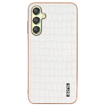 AZNS For Samsung Galaxy M14 5G Case Electroplating Crocodile Texture Leather Coated TPU Phone Cover