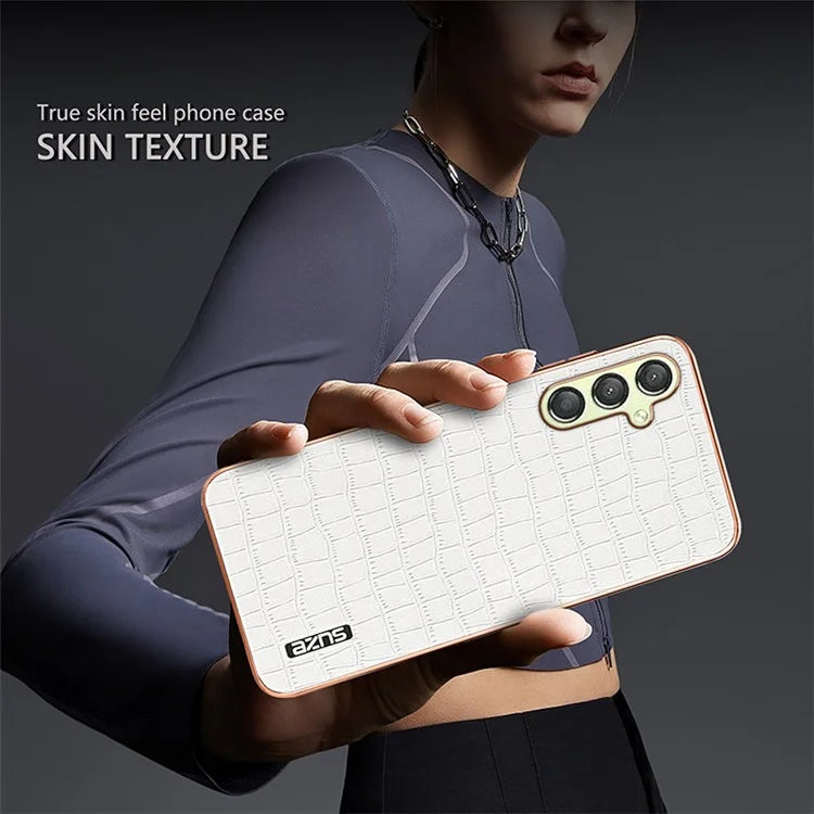 AZNS For Samsung Galaxy M14 5G Case Electroplating Crocodile Texture Leather Coated TPU Phone Cover