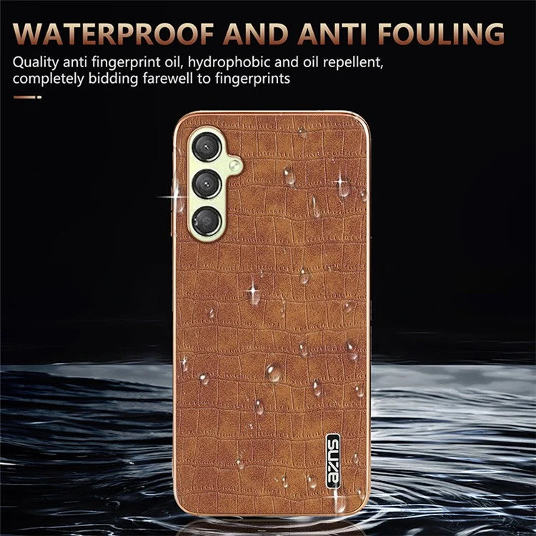 AZNS For Samsung Galaxy M14 5G Case Electroplating Crocodile Texture Leather Coated TPU Phone Cover