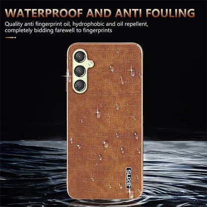 AZNS For Samsung Galaxy M14 5G Case Electroplating Crocodile Texture Leather Coated TPU Phone Cover