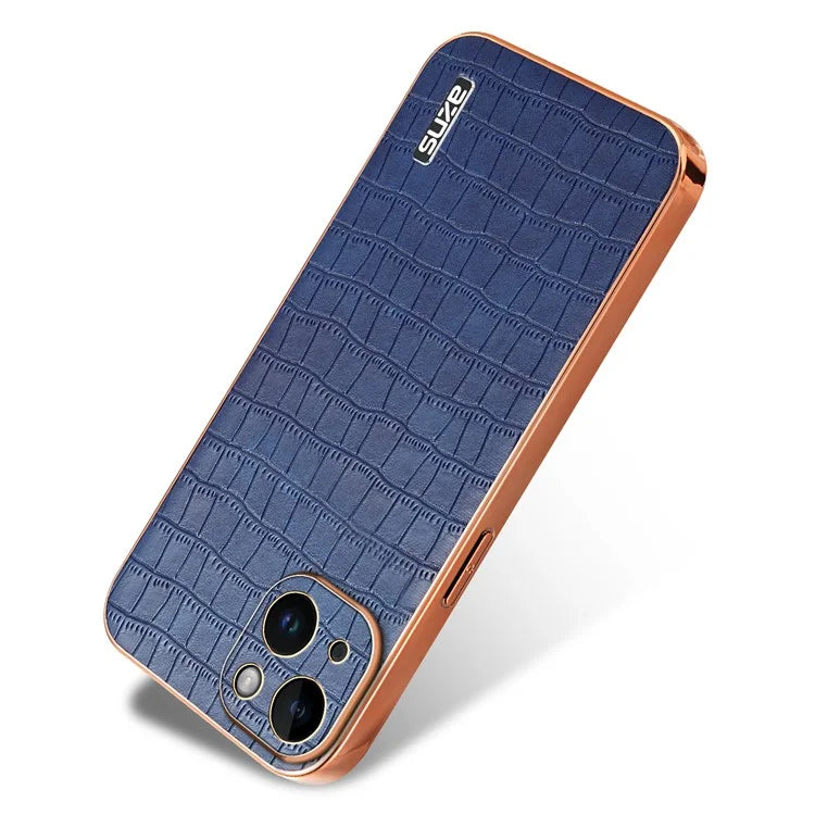 AZNS For iPhone 14 Plus Case Crocodile Texture PU+TPU Shockproof Phone Cover