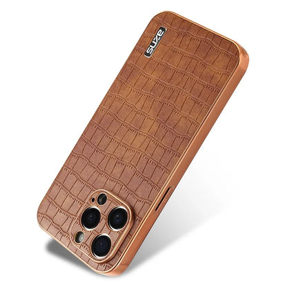 AZNS For iPhone 14 Pro Case Anti-Drop Crocodile Texture Leather+TPU Phone Cover