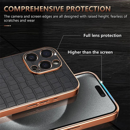 AZNS For iPhone 14 Pro Case Anti-Drop Crocodile Texture Leather+TPU Phone Cover