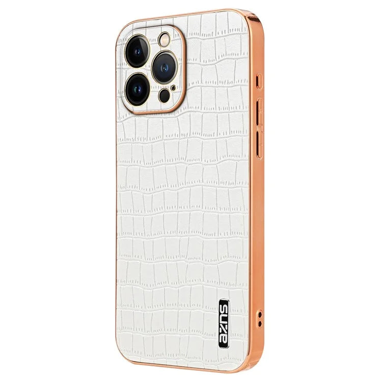 AZNS For iPhone 14 Pro Case Anti-Drop Crocodile Texture Leather+TPU Phone Cover