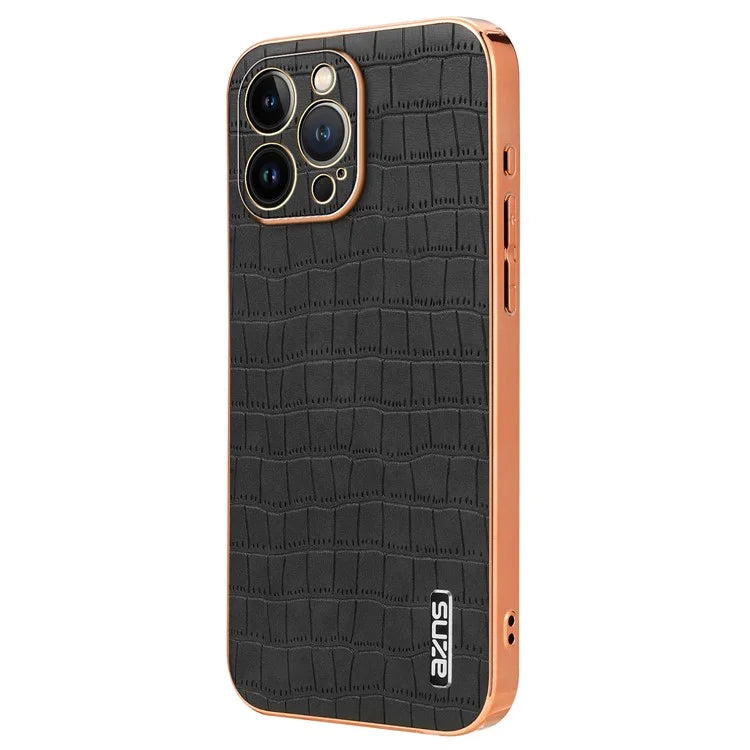 AZNS For iPhone 14 Pro Case Anti-Drop Crocodile Texture Leather+TPU Phone Cover