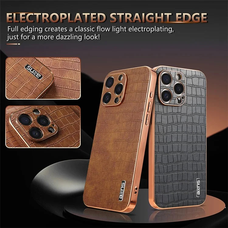 AZNS For iPhone 13 Pro Max Case Crocodile Texture Electroplating PU+TPU Phone Cover