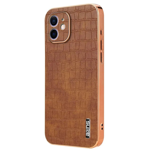 AZNS For iPhone 12 Case Crocodile Texture PU+TPU Shockproof Phone Cover