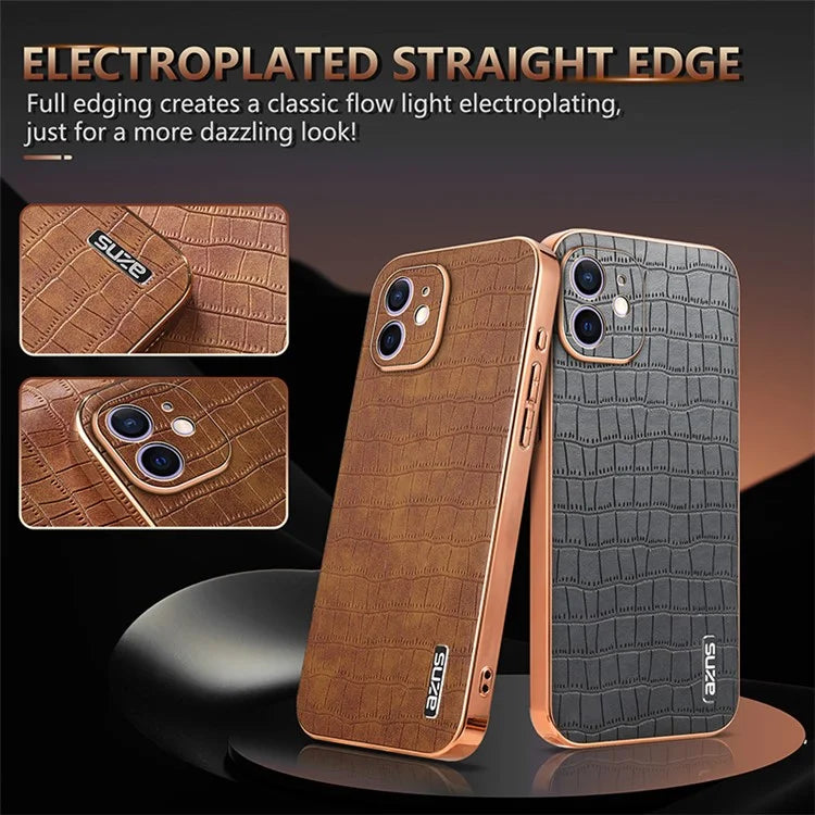 AZNS For iPhone 12 Case Crocodile Texture PU+TPU Shockproof Phone Cover