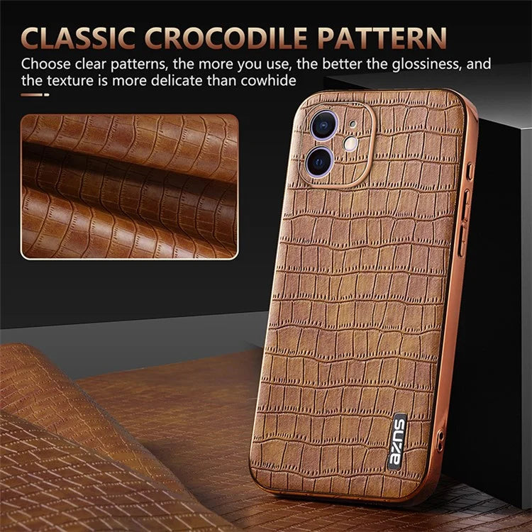 AZNS For iPhone 12 Case Crocodile Texture PU+TPU Shockproof Phone Cover