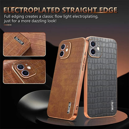 AZNS For iPhone 12 Case Crocodile Texture PU+TPU Shockproof Phone Cover