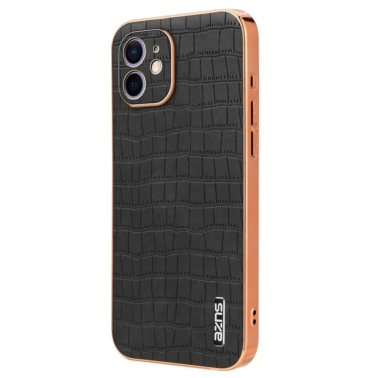 AZNS For iPhone 12 Case Crocodile Texture PU+TPU Shockproof Phone Cover
