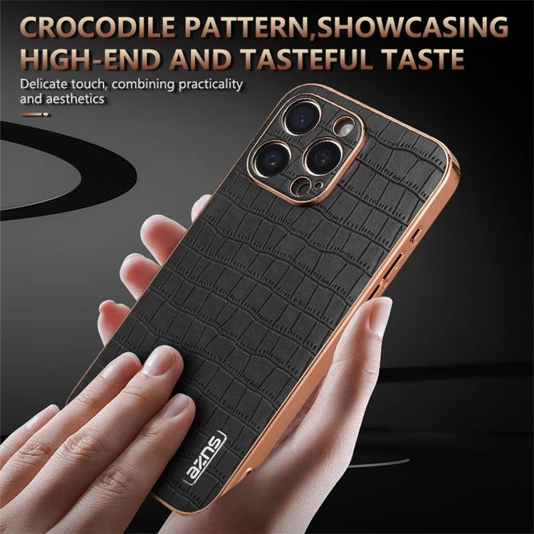 AZNS For iPhone 12 Pro Max Case Crocodile Texture Electroplating Leather Coated TPU Phone Cover