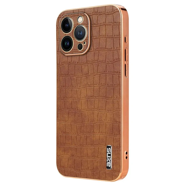 AZNS For iPhone 12 Pro Max Case Crocodile Texture Electroplating Leather Coated TPU Phone Cover