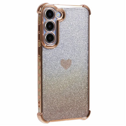 For Samsung Galaxy S22 5G Case Glitter Electroplating TPU Phone Cover Heart Pattern