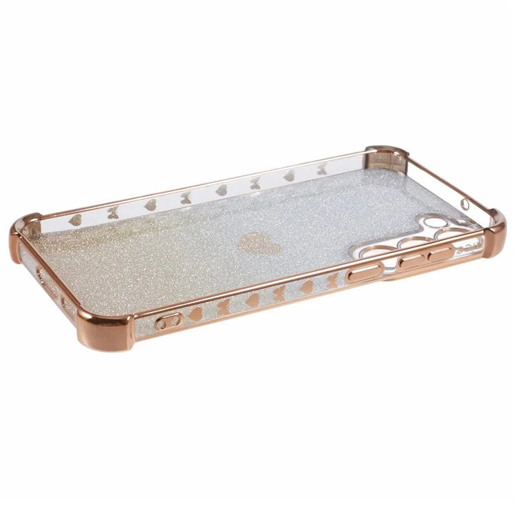 For Samsung Galaxy S22 5G Case Glitter Electroplating TPU Phone Cover Heart Pattern