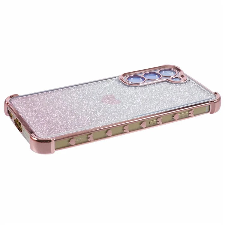 For Samsung Galaxy S22 5G Case Glitter Electroplating TPU Phone Cover Heart Pattern