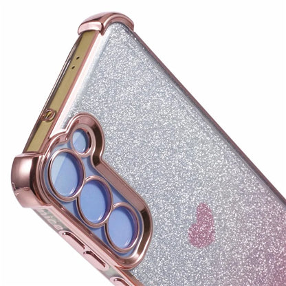 For Samsung Galaxy S22 5G Case Glitter Electroplating TPU Phone Cover Heart Pattern