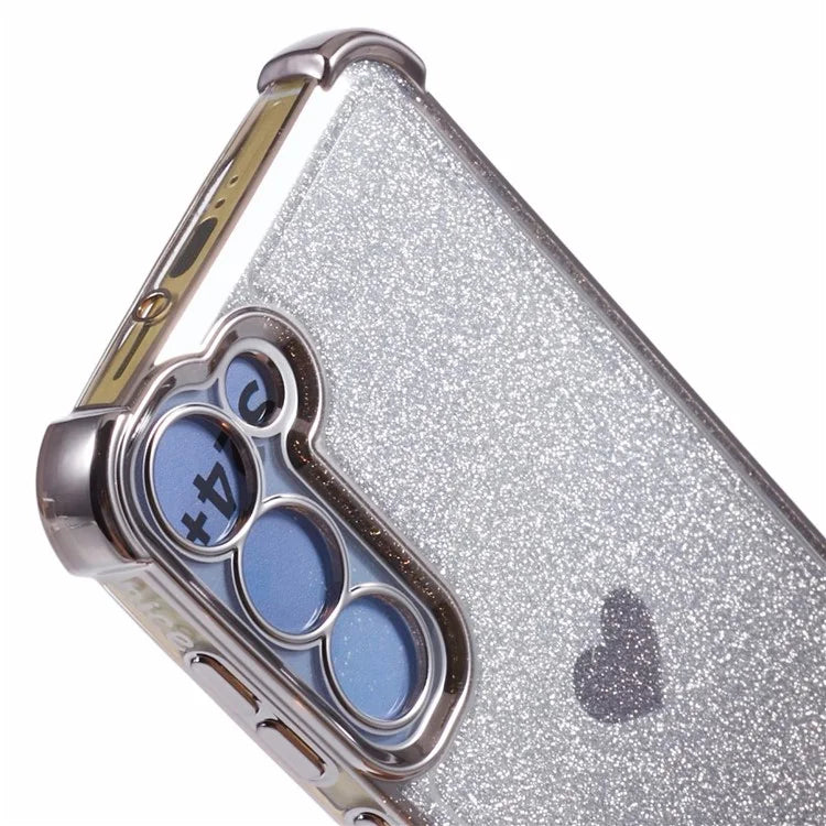For Samsung Galaxy S22 5G Case Glitter Electroplating TPU Phone Cover Heart Pattern