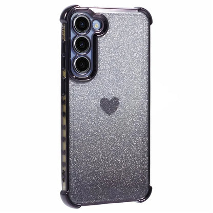 For Samsung Galaxy S22 5G Case Glitter Electroplating TPU Phone Cover Heart Pattern