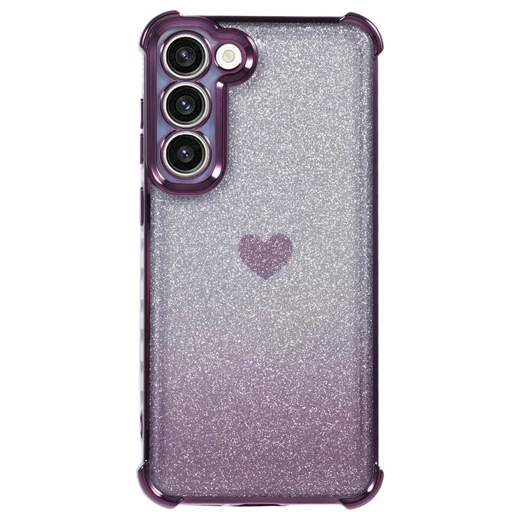 For Samsung Galaxy S22 5G Case Glitter Electroplating TPU Phone Cover Heart Pattern