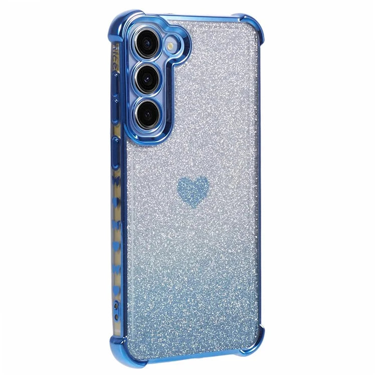 For Samsung Galaxy S22 5G Case Glitter Electroplating TPU Phone Cover Heart Pattern