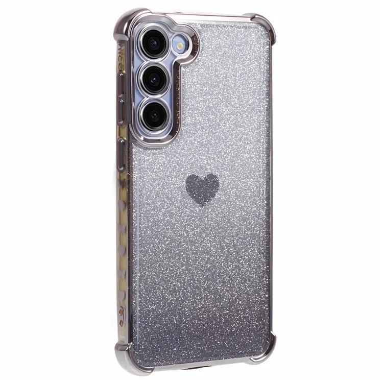 For Samsung Galaxy S22+ 5G TPU Case Heart Pattern Electroplating Glitter Phone Cover