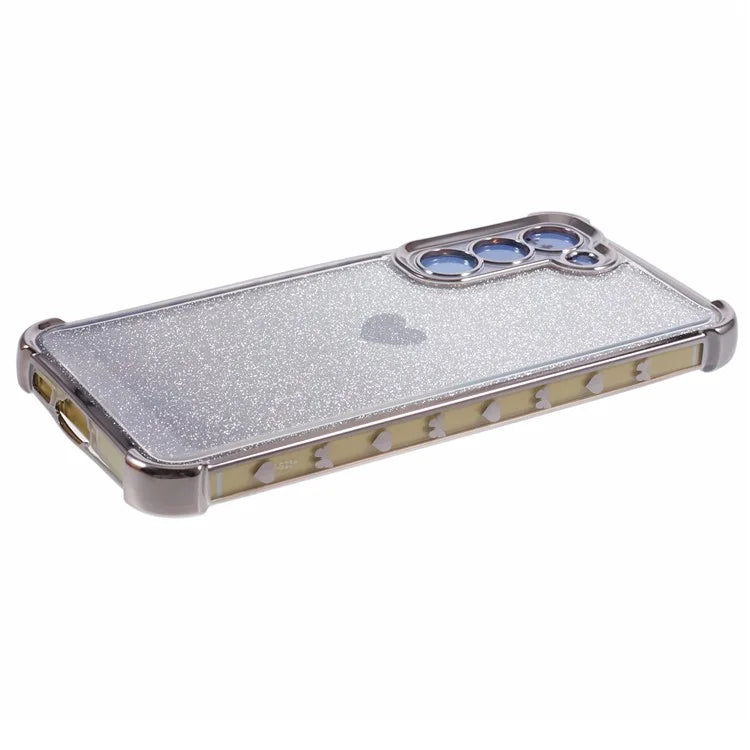 For Samsung Galaxy S22+ 5G TPU Case Heart Pattern Electroplating Glitter Phone Cover