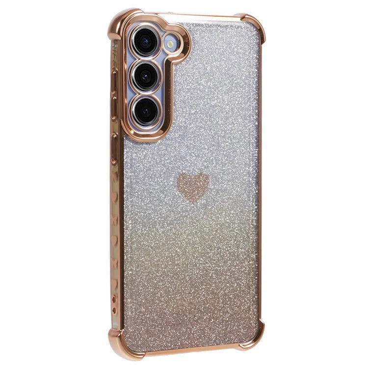 For Samsung Galaxy S22+ 5G TPU Case Heart Pattern Electroplating Glitter Phone Cover
