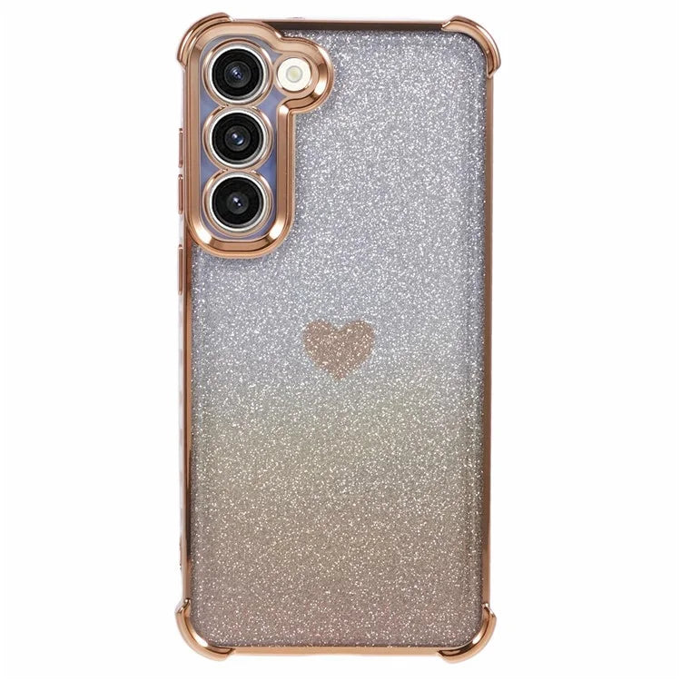 For Samsung Galaxy S22+ 5G TPU Case Heart Pattern Electroplating Glitter Phone Cover