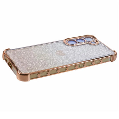 For Samsung Galaxy S22+ 5G TPU Case Heart Pattern Electroplating Glitter Phone Cover