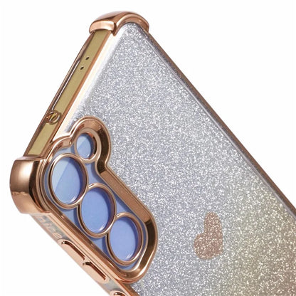 For Samsung Galaxy S22+ 5G TPU Case Heart Pattern Electroplating Glitter Phone Cover