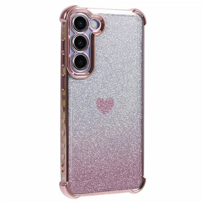 For Samsung Galaxy S22+ 5G TPU Case Heart Pattern Electroplating Glitter Phone Cover