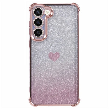 For Samsung Galaxy S22+ 5G TPU Case Heart Pattern Electroplating Glitter Phone Cover