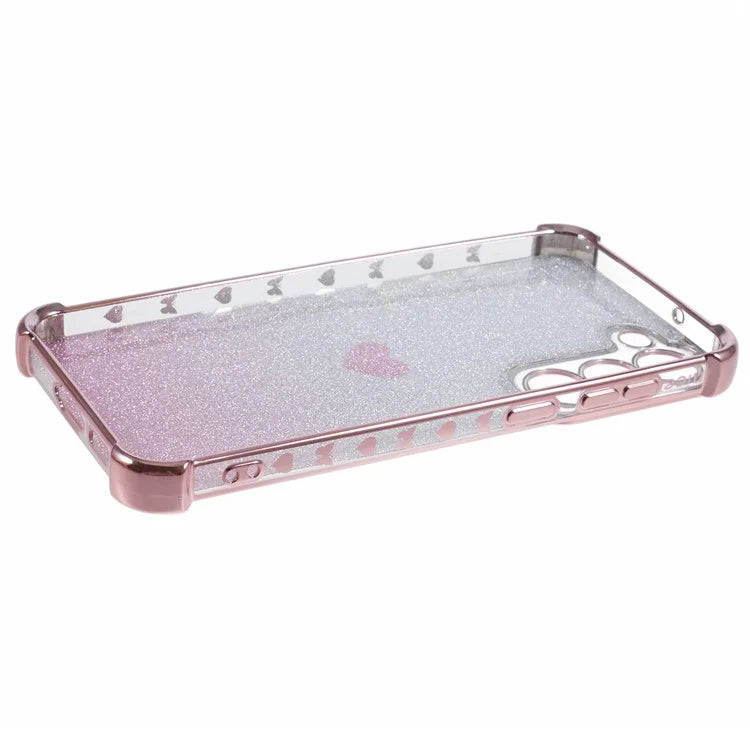 For Samsung Galaxy S22+ 5G TPU Case Heart Pattern Electroplating Glitter Phone Cover