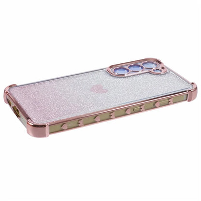 For Samsung Galaxy S22+ 5G TPU Case Heart Pattern Electroplating Glitter Phone Cover