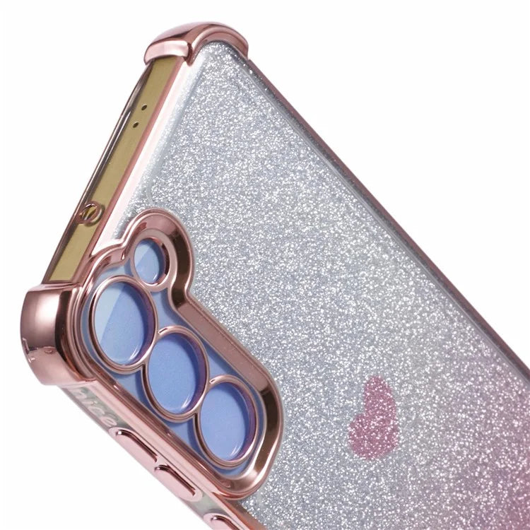 For Samsung Galaxy S22+ 5G TPU Case Heart Pattern Electroplating Glitter Phone Cover