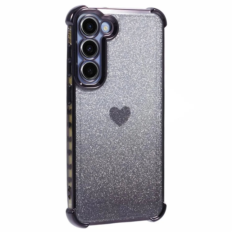 For Samsung Galaxy S22+ 5G TPU Case Heart Pattern Electroplating Glitter Phone Cover