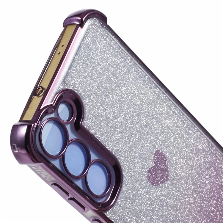 For Samsung Galaxy S22+ 5G TPU Case Heart Pattern Electroplating Glitter Phone Cover