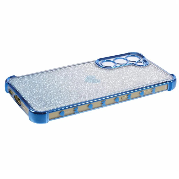 For Samsung Galaxy S22+ 5G TPU Case Heart Pattern Electroplating Glitter Phone Cover